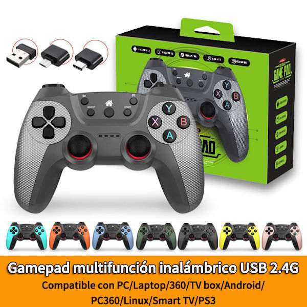 Trådlös USB 2.4G spelkontroll kompatibel med PC, Android, TV-box, Linux, PS3