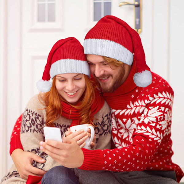 Jultomtehatt Röd Jultomtehatt Stickad Hatt Jultomtehatt För Vuxna Kvinnor Män 2-pack 2 Pack a