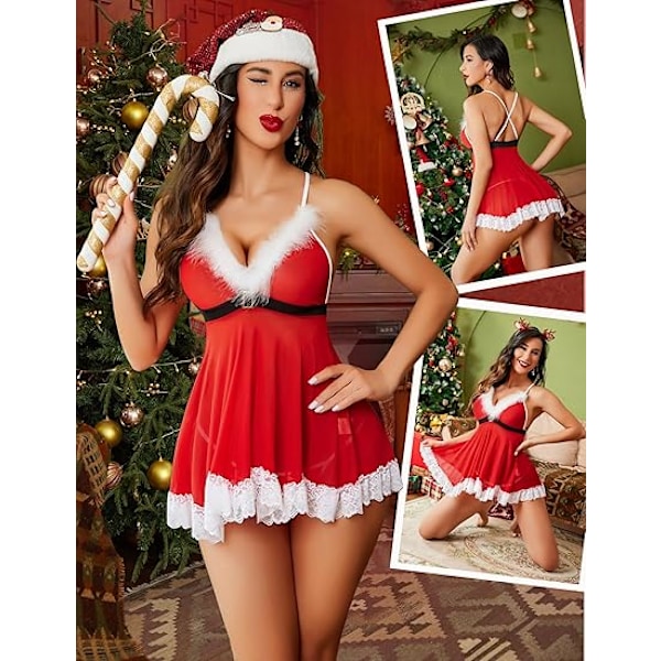 Damkläder Julunderkläder Röd Santa Babydolls Chemises Set S