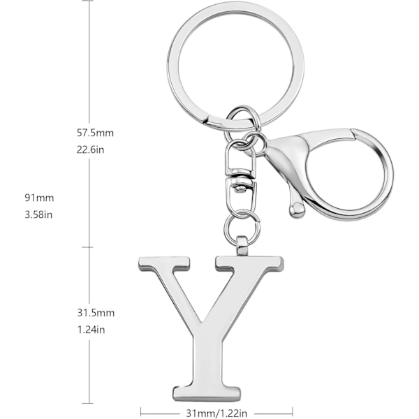 Nøkkelring med gullbokstav A-Z for kvinner, veskepynt, veskepynt til håndvesker, metallalfabet, initialbokstav nøkkelring Silver-y