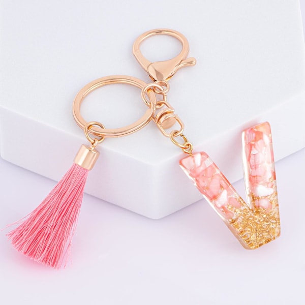 Sødt Rosa Nøglering til Kvinder Piger, Initialbogstav Nøglering med Kvast, Charms til Nøglepung Håndtasker Rygsække Pink-v