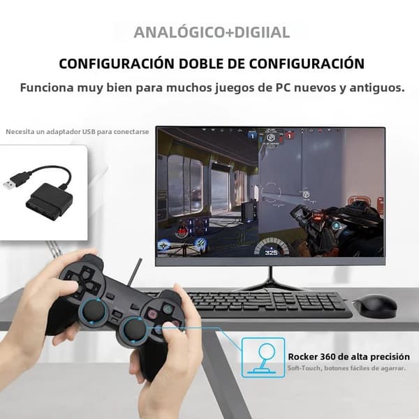 Trådbunden Gamepad-handkontroll för PS2-konsol med dubbel vibration och joystick