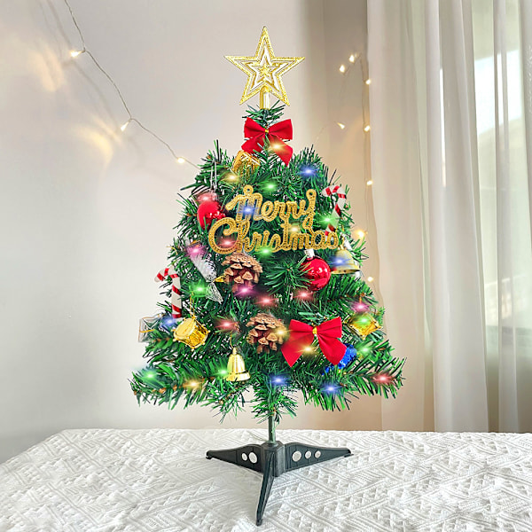 50cm Mini Juletrær med Lys, Perfekt Skrivebordsdekorasjon for Festlig Stemning