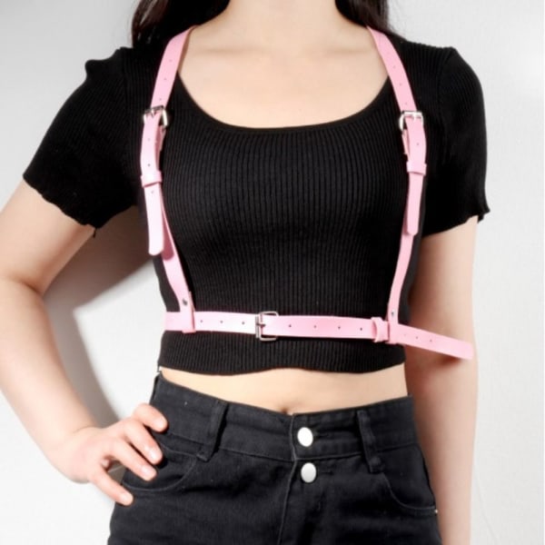 Faux Läder Sele Bälte Dam Underkläder Body Bondage Bur Skulptur Sele Pink