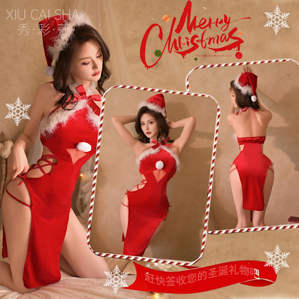 Sexy Natsæt til Soveværelset - Hot og Passioneret Juleuniform, Ren og Forførende med Julehat og Kjole, One - size - fits - most