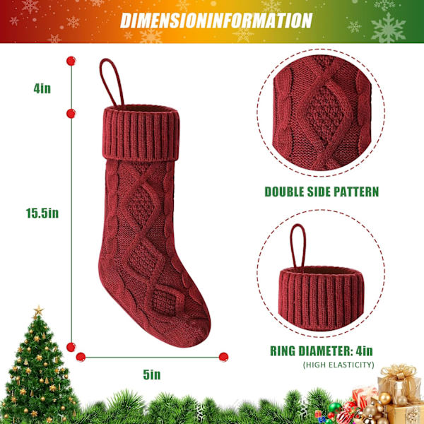 Julstrumpor 4-pack, 18 tum Stora Stickade Julstrumpor för Spis, Semesterfestdekorationer (Vit) Red