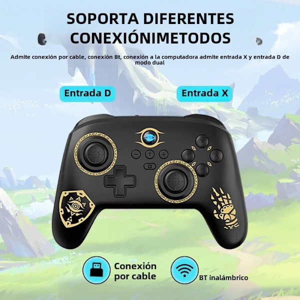 Sort trådløs spilcontroller, kompatibel med Switch Style Pro Gamepad, Steam, PC, TV, Android, iOS med RGB & Vibration