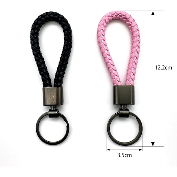 2 kpl käsinkudottua punottua nahkaavaimenperää, avaimenperän hihnoja miehille ja naisille, metalliavaimenperä kotiin ja auton avaimille Pink