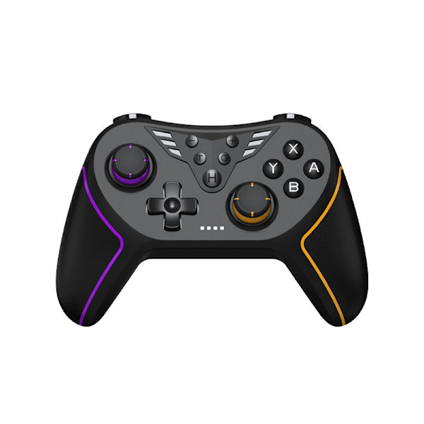 Lila och orange BLUEKAKA spelkontroll för Nintendo Switch med trådlös Bluetooth Hall Linear Joystick, makroprogrammering och rörelsesensor