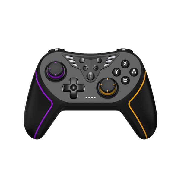Lilla og oransje BLUEKAKA spillkontroller for Nintendo Switch med trådløs Bluetooth Hall Linear Joystick, makroprogrammering og bevegelsessensor