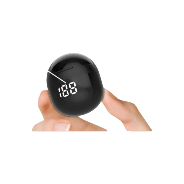 Mini Bluetooth 5.3 trådløse øretelefoner med LED-batteriindikator, in-ear design.