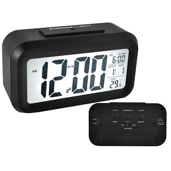 ISO väckarklocka Digital med termometer black