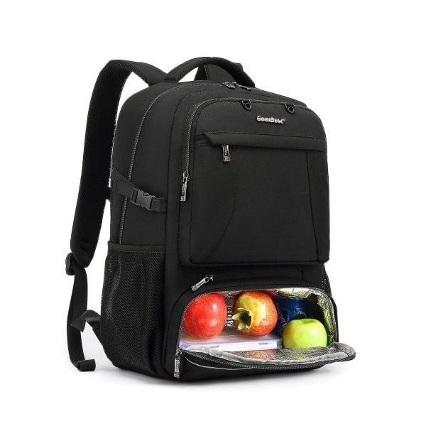 Lunchryggsäck för kvinnor Multifunktionell kylväskor 15,6 tum Laptopryggsäck med läckagesäkert isolerad fack, grå-1-9 black