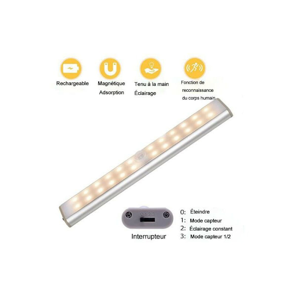 LED lysstrips, LED lysstrips, LED skabsbelysning, varm hvid sensorlys, 2 lysstrips,