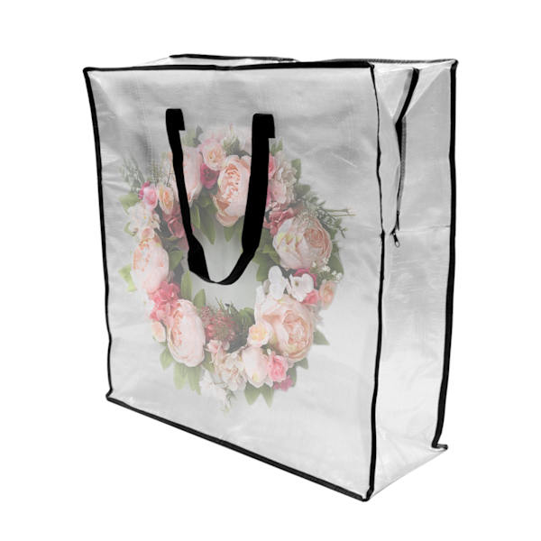 3-pack dekorativa förvaringsväskor med kransdesign, PP halvtransparent vävd handhållen täcke förvaringsväska laminerad blixtlås väska 63*21*63cm