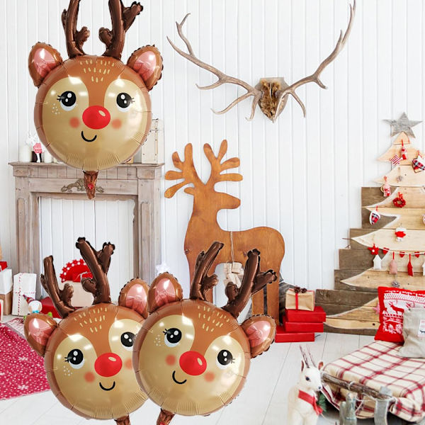 Reinsdyrballonger Juleballonger Reinsdyrhode Folieballonger til Juletemafest Bursdagsfestforsyninger Dekorasjoner-3stk