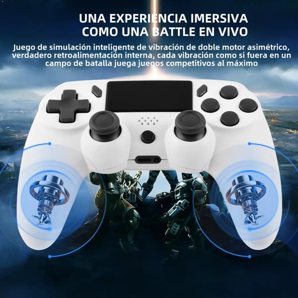 Hvid trådløs spilcontroller, kompatibel med PS4, PS3 og PC, 6-akset gyro, berøringsplade, dobbelt vibration