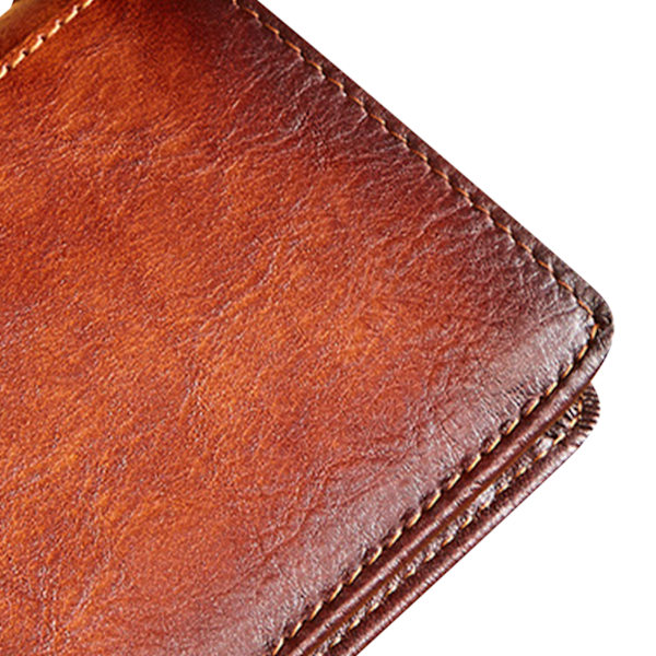Stor rymlig trifold plånbok Retro stil multi-kortplats herr äkta läder plånbok - gul brun