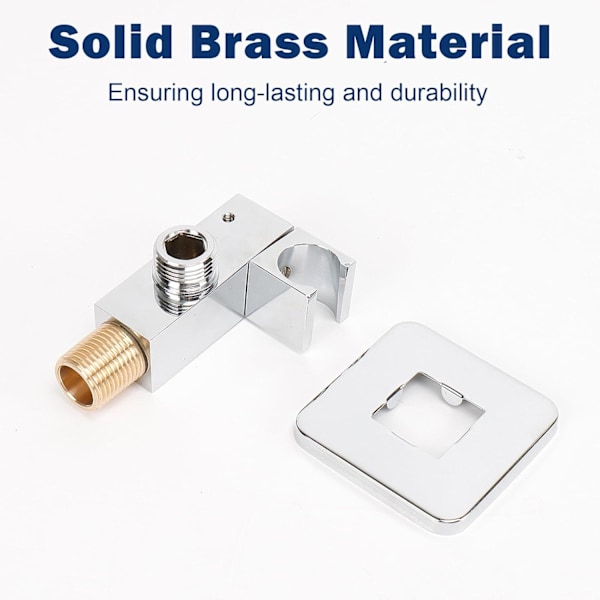 Väggmonterad Duschmunstyckehållare med Handdusch - Massiv Mässing Kvadratisk Duschfäste med Fläns G1/2 Dusch slangkoppling (Borstad Nickel) Chrome Finish