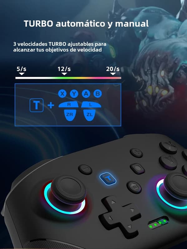 Svart trådløs Pro-kontroller kompatibel med Switch OLED / Lite, 1000mAh batteri, Turbo-funksjon