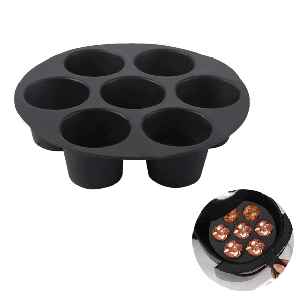 Silikon 7-håls form air fryer ugn muffin cup form (stor storlek 21*4cm svart)