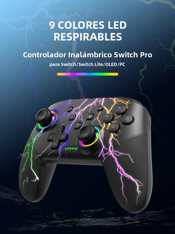 Svart trådløs kontroller, kompatibel med Switch Style OLED, oppladbart batteri, programmerbar Turbo, RGB-lys