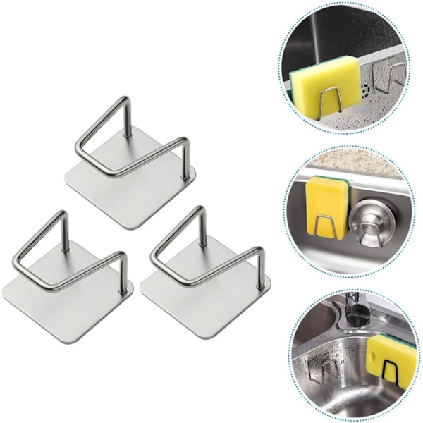 3-pack Hyllor Hushållsförvaring Svampställ Köksställ Köksbänksförvaring Klibbigt Svampställ Hushållsförvaring Silver Rostfritt Stål Silver
