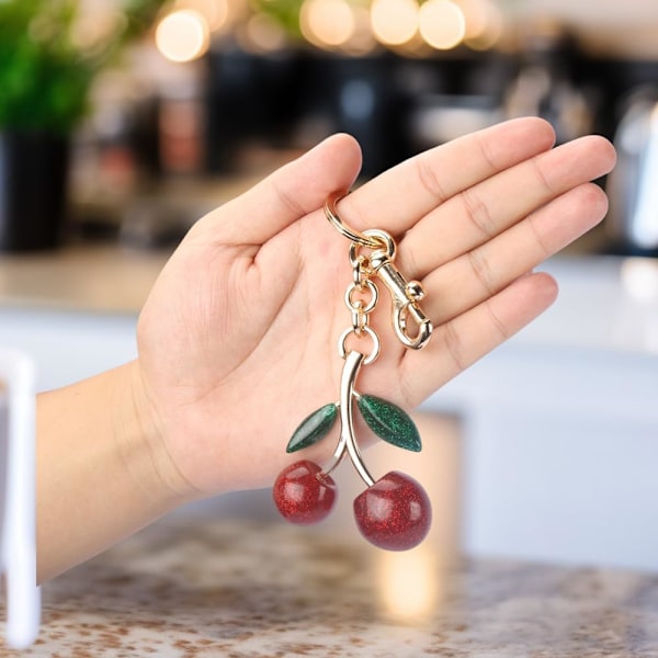 Kirsebær Nøglering Vedhæng, Hængende Kirsebær Dekoration, Fremstillet af Harpiks Legering Materiale, Et Sødt Vedhæng med Unik Charme Red Cherry (Green Leaf)