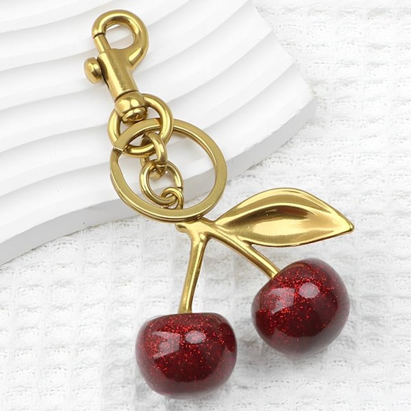 Kirsebær Nøglering Vedhæng, Hængende Kirsebær Dekoration, Fremstillet af Harpiks Legering Materiale, Et Sødt Vedhæng med Unik Charme Red Cherry Gilded