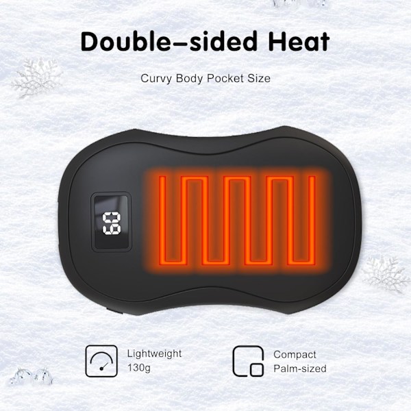 Kannettava USB-ladattava kädenlämmitin, nopea lämmitys 3 lämpötasolla 40 °C - 60 °C, 5000 mAh sähköinen kädenlämmitin Blanco