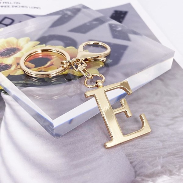 Nøglering med Guld Bogstav A-Z til Kvinder Taske Charms Pung Charms Til Håndtasker Metal Alphabet Initial Letter Nøglering E