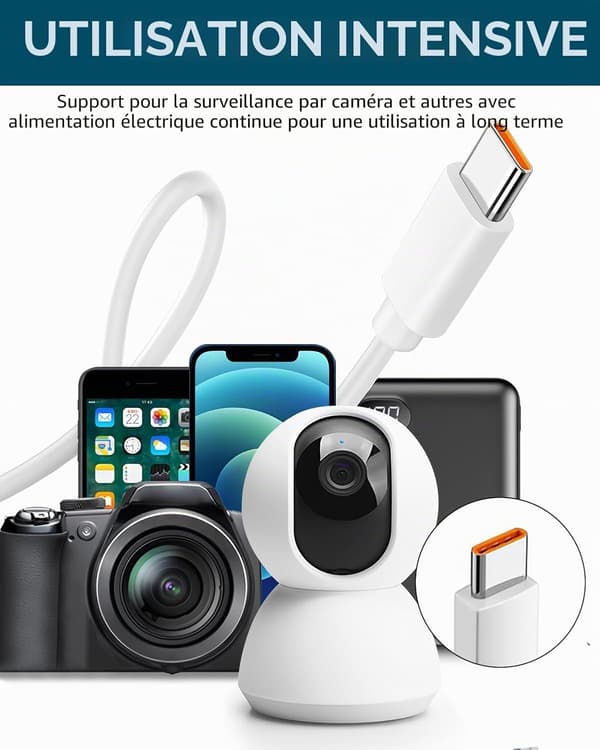 USB-A til USB-C datakabel, 10 meter, hurtigopladning, datakabel til lang afstand, velegnet til kameraer, tablets, smartphones og spillekonsoller.