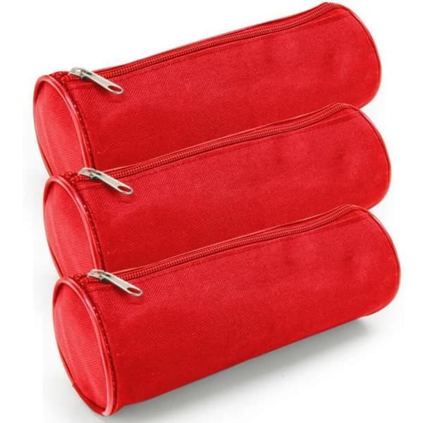 Runda pennfodral för skolan, 3-pack, röd, mångsidig
