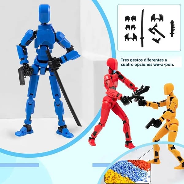 3D-printet Multi-leddet Transformerbar Actionfigur, Sort Artikulerede Model Legetøj til Børnegaver