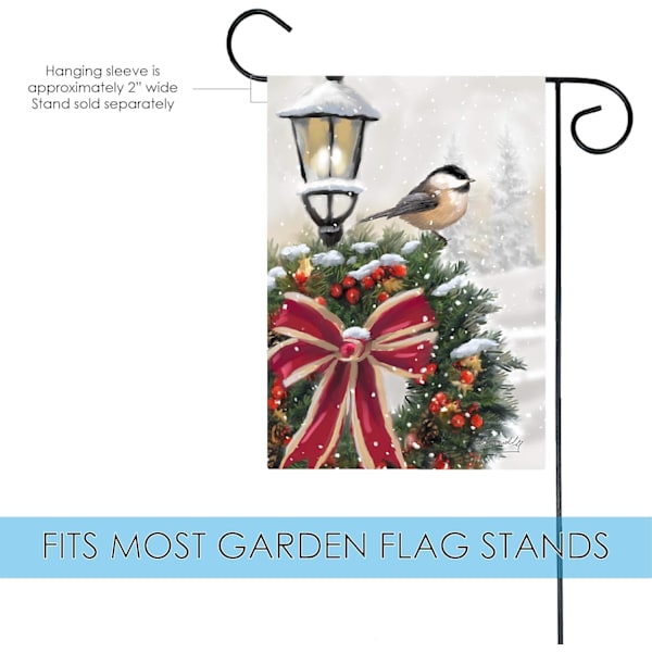12x18 Tommer Dobbeltsidet Haveflag Vinterflag, Snefnug Krans Julevinter Haveflag Husflag Til Udendørs Have Dekoration Snowy Wreath