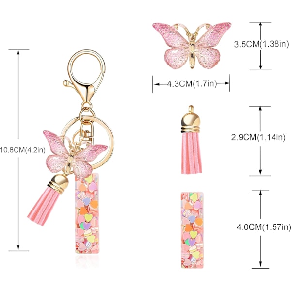Mode Alphabet Initial Bogstav Nøglering Tassel Butterfly Vedhæng Nøglering til Pung Håndtasker Kvinder Pige Pink Butterfly Letter I