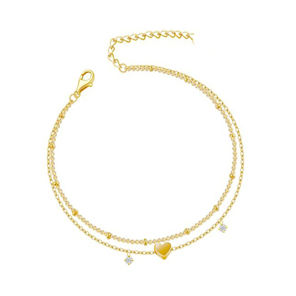 Sterling Silver Anklet Armband för Kvinnor Vattentät, Sliver Pläterad Hjärta Charm Fin Lager Anklets för Kvinnor Trendig, Enkel Kedja Anklets Set Gåvor Gold