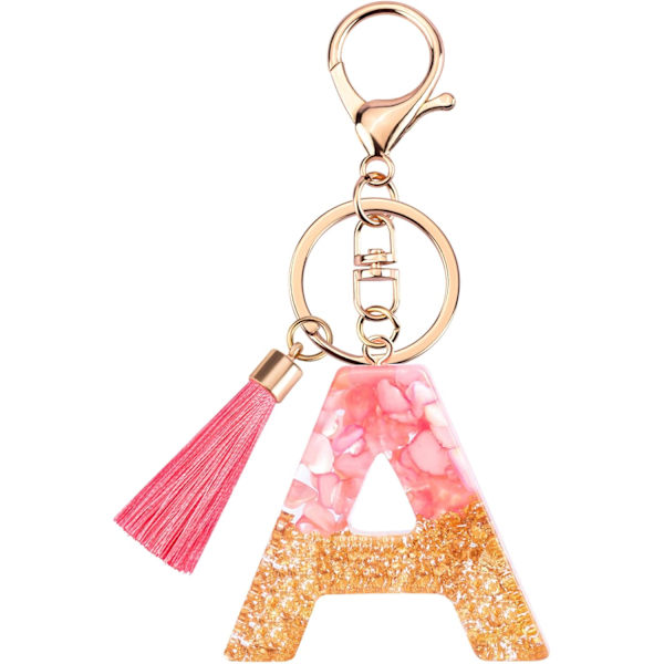 Sødt Rosa Nøglering til Kvinder Piger, Initialbogstav Nøglering med Kvast, Charms til Nøglepung Håndtasker Rygsække Pink-a