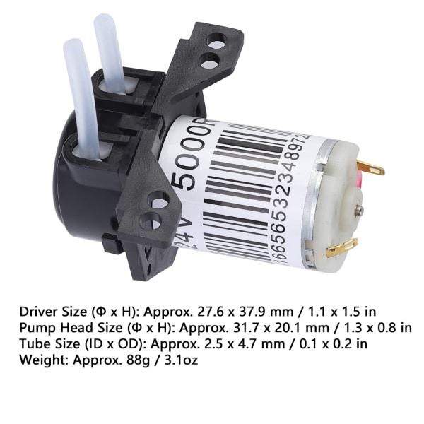 Självprimningspump i rät vinkel, minipump med peristaltisk slang för experiment (24V) svart