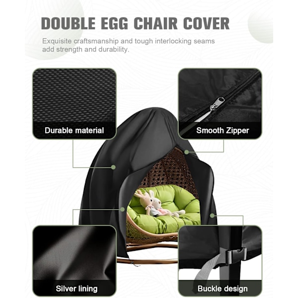 2-personers eggstoltrekk, vanntett terrassehengestoltrekk, stort kurv egg gyngestoltrekk 91'' X 80'' Black