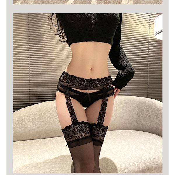 Sizzling og Fristet Lingeri: Sort Blonder - op Åben - skridt Strømper med Sling Design - Slip Din Midnatspassion og Tiltrækning løs! black 1