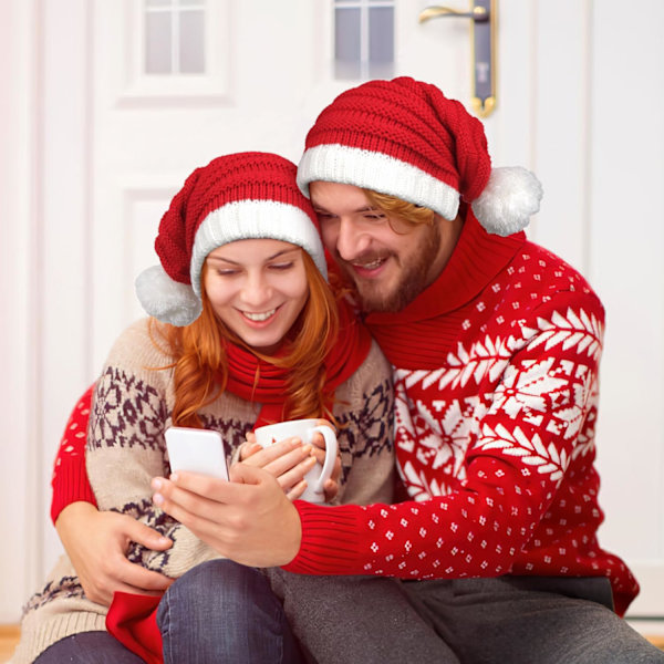 Jultomtehatt Röd Jultomtehatt Stickad Hatt Jultomtehatt För Vuxna Kvinnor Män 2-pack 2 Pack D