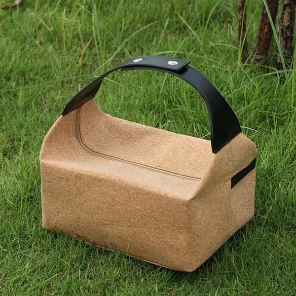 Te-set väska i träådrad läder, multifunktionell toteväska, kaffe picknick lunchväska