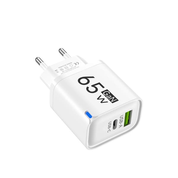 Hvit;Socket Standard:EU-65W GaN USB Hurtiglader USB C Hurtiglader 3.0 Type C Hurtiglader PD Vegglader Adapter Bærbar Reise Ch White EU