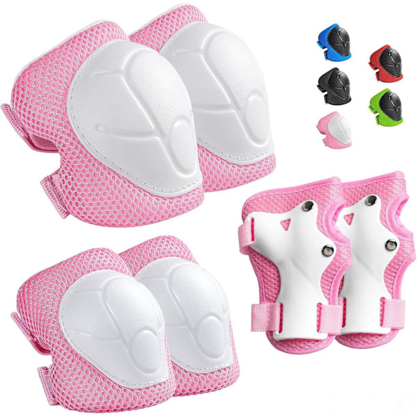 Skyddsutrustning för barn - Knäskydd för barn 3-14 år, knä- och armbågsskydd för småbarn med handledsskydd 3 i 1 M Pink