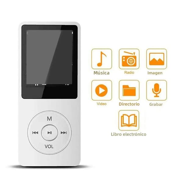 Vit Bluetooth MP3/MP4-spelare, träningsutrustning, FM-radio, inspelningsfunktion, stöder 128GB lagring, förlustfri musik, hög frekvens.