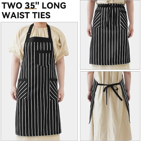2-pack Köksförkläden, Justerbar Bib Mjuk Kockförkläde med 2 Fickor för Män Kvinnor Mörkt Svart/Vit-2 H