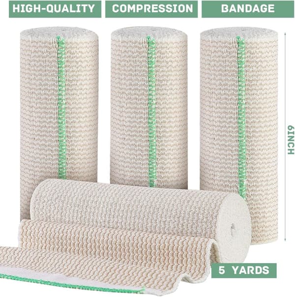 Elastiska bindor med självlåsande mekanism, tvättbara, breda elastiska bindor lämpliga för ben, mage och kropp, 4-pack, 15cm x 4,5m