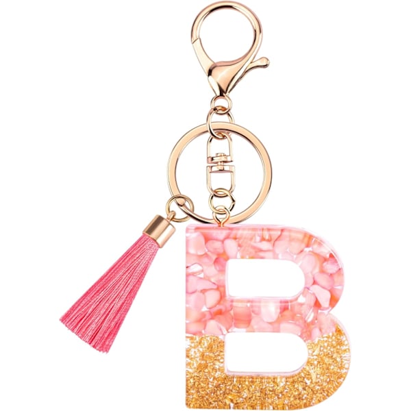 Sødt Rosa Nøglering til Kvinder Piger, Initialbogstav Nøglering med Kvast, Charms til Nøglepung Håndtasker Rygsække Pink-b