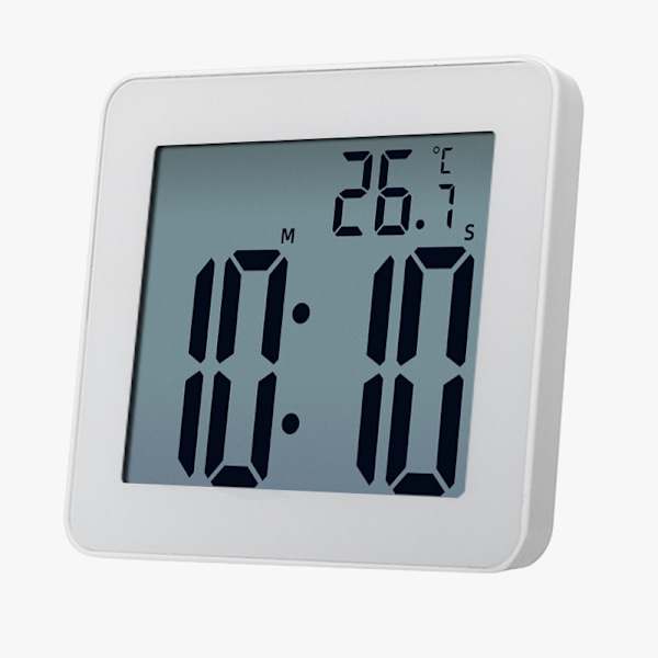 Vattentät & Anti-dimma Vit LED Elektronisk Väckarklocka - Smart, Kompakt (10*9.2*3.4cm), Perfekt för Badrum och Dagligt Bruk!